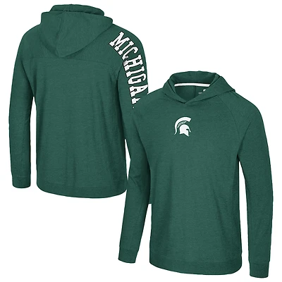 Men's Colosseum Green Michigan State Spartans Back Business Long Sleeve Raglan Hooded T-Shirt