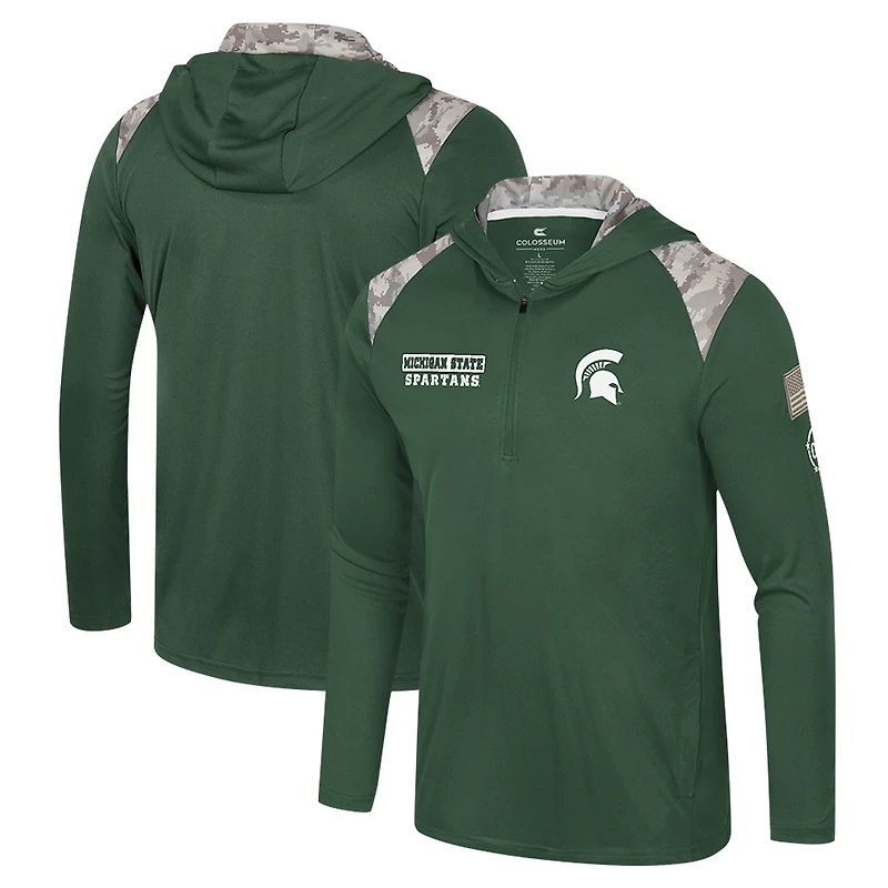 Men's Colosseum Green Michigan State Spartans OHT Military Appreciation Quarter-Zip Hoodie Jacket