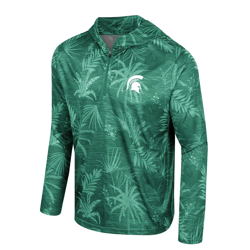 Haut à capuche léger avec fermeture éclair sur un quart de pouce imprimé Colosseum Green Michigan State Spartans Palms pour hommes