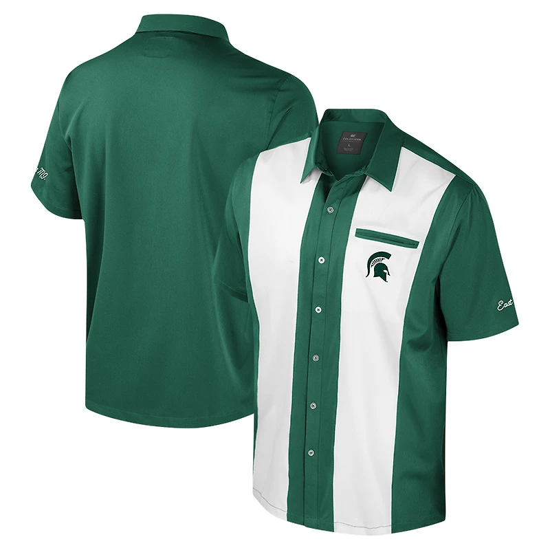 Chemise boutonnée de bowling pour homme, vert Colosseum, Michigan State Spartans Strike