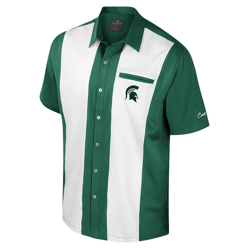 Chemise boutonnée de bowling pour homme, vert Colosseum, Michigan State Spartans Strike