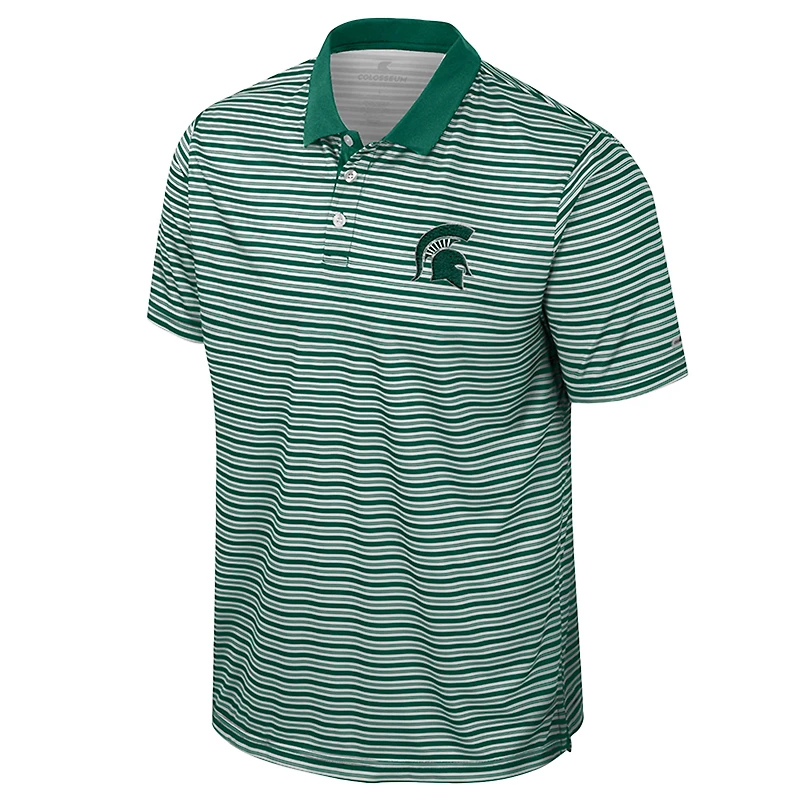 Men's Colosseum Green Michigan State Spartans Striped Polo
