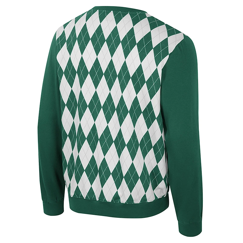 Men's Colosseum Green Michigan State Spartans The Dealio Argyle Pullover Sweatshirt