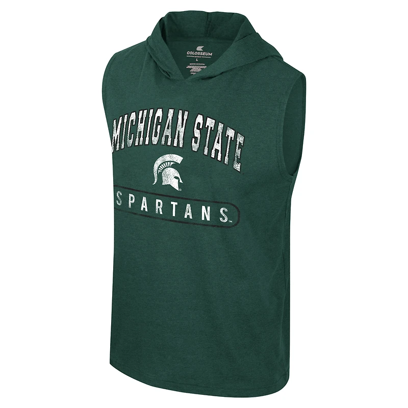 Débardeur à capuche sans manches pour hommes Colosseum Green Michigan State Spartans Varsity