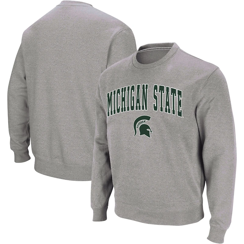 Colosseum Heather Grey Michigan State Spartans Arch & Logo Crew Neck Sweat-shirt pour homme