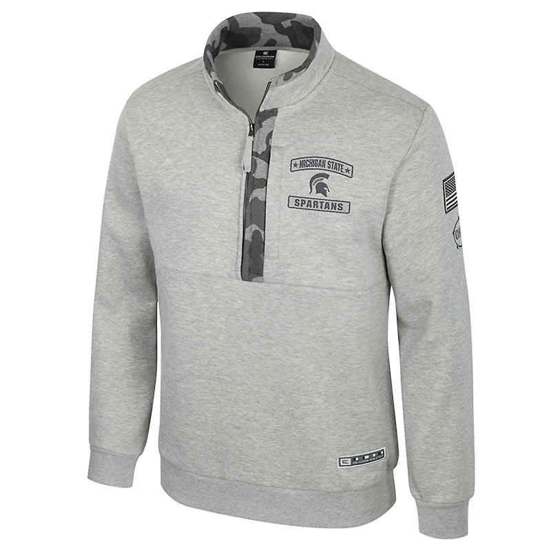 Men's Colosseum Heather Gray Michigan State Spartans OORAH OHT Military Appreciation Fleece Quarter-Zip Jacket