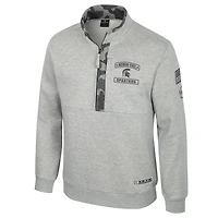 Men's Colosseum Heather Gray Michigan State Spartans OORAH OHT Military Appreciation Fleece Quarter-Zip Jacket