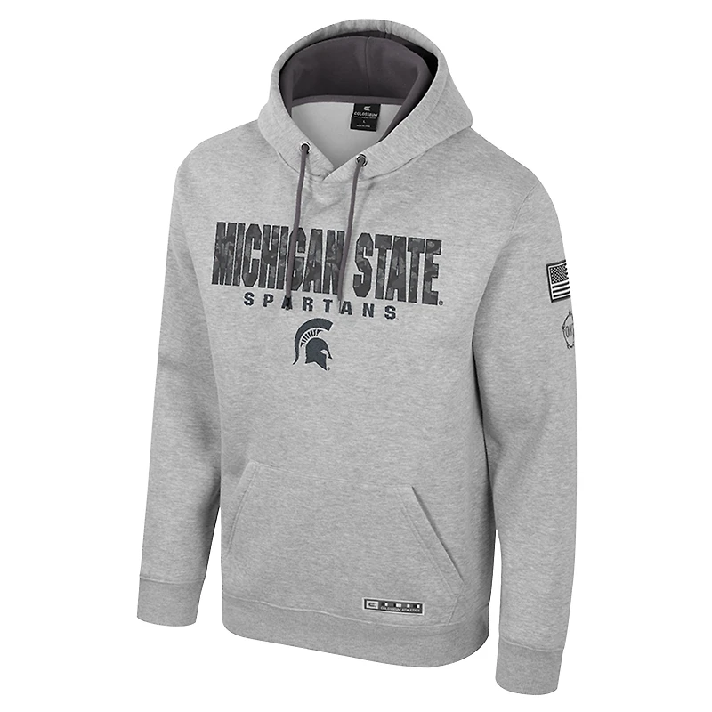 Men's Colosseum Heather Gray Michigan State Spartans Oorah OHT Military Appreciation Pullover Hoodie