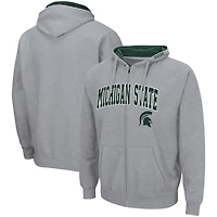 Sweat à capuche zippé Colosseum gris chiné pour homme, avec logo et arche des Spartans de l'Université d'État du Michigan 3.0