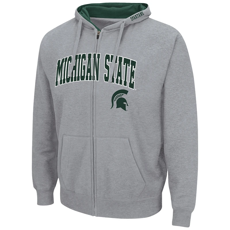Sweat à capuche entièrement zippé Colosseum pour hommes, gris chiné, Michigan State Spartans Arch & Logo 3.0