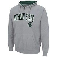 Sweat à capuche entièrement zippé Colosseum pour hommes, gris chiné, Michigan State Spartans Arch & Logo 3.0