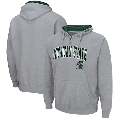 Men's Colosseum Heathered Gray Michigan State Spartans Arch & Logo 3.0 Full-Zip Hoodie