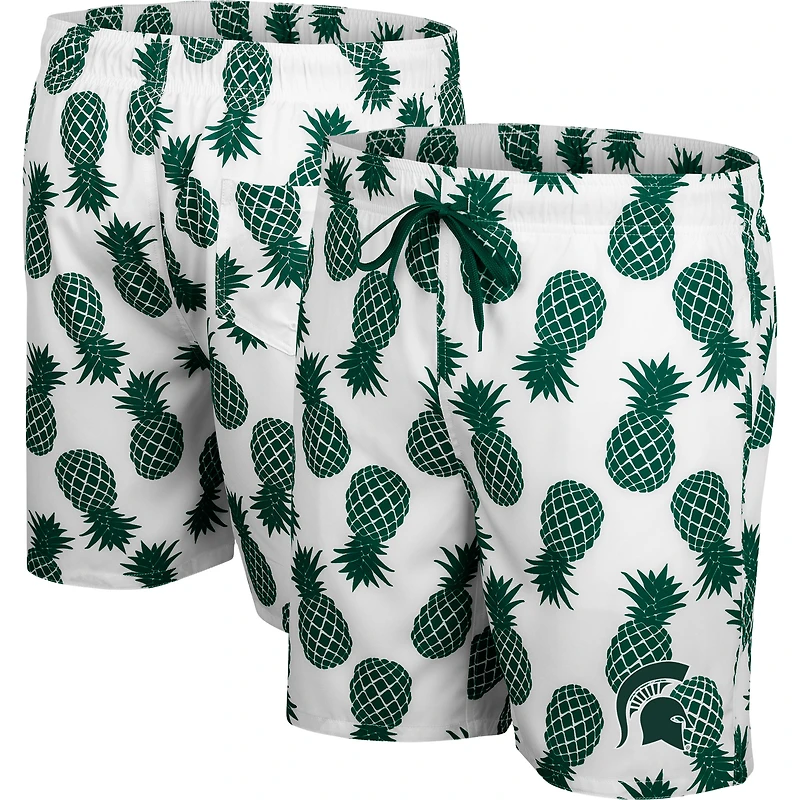 Short de bain Colosseum pour homme, blanc/vert Michigan State Spartans Pineapple