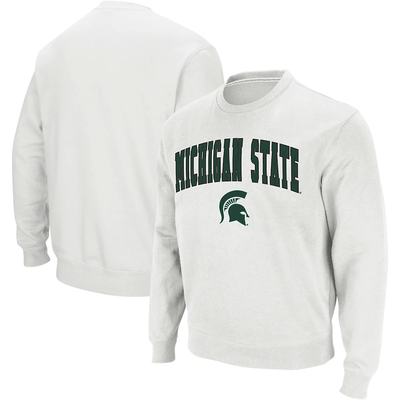 Men's Colosseum White Michigan State Spartans Arch & Logo Crew Neck Sweatshirt