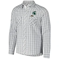 Men's Colosseum x Wrangler White Michigan State Spartans Plaid Window Pane Long Sleeve Full-Snap Shirt