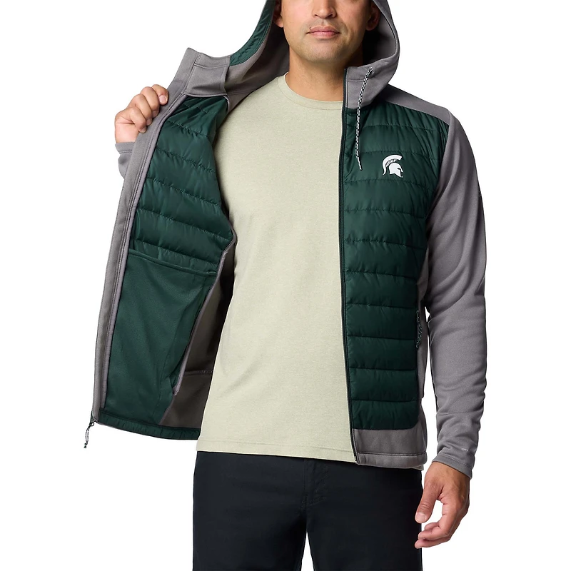 Men's Columbia Green/Gray Michigan State Spartans Out-Shield Hybrid Full-Zip Hoodie Jacket