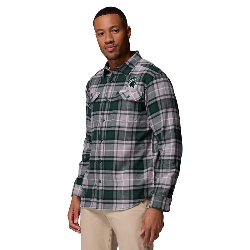 Chemise boutonnée à manches longues en flanelle Omni-Wick pour homme, modèle vert Columbia Michigan State Spartans