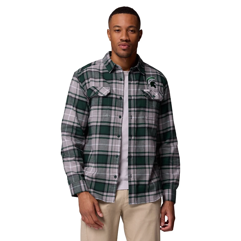 Chemise boutonnée à manches longues en flanelle Omni-Wick pour homme, modèle vert Columbia Michigan State Spartans