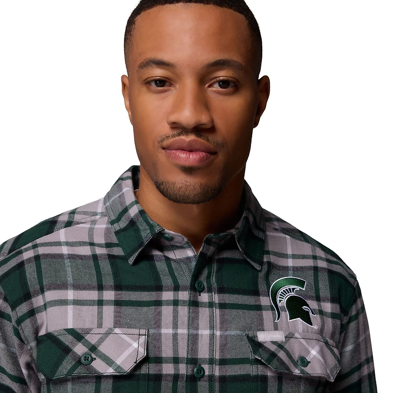 Men's Columbia  Green Michigan State Spartans Flare Gun Omni-Wick Flannel Long Sleeve Button-Up Shirt
