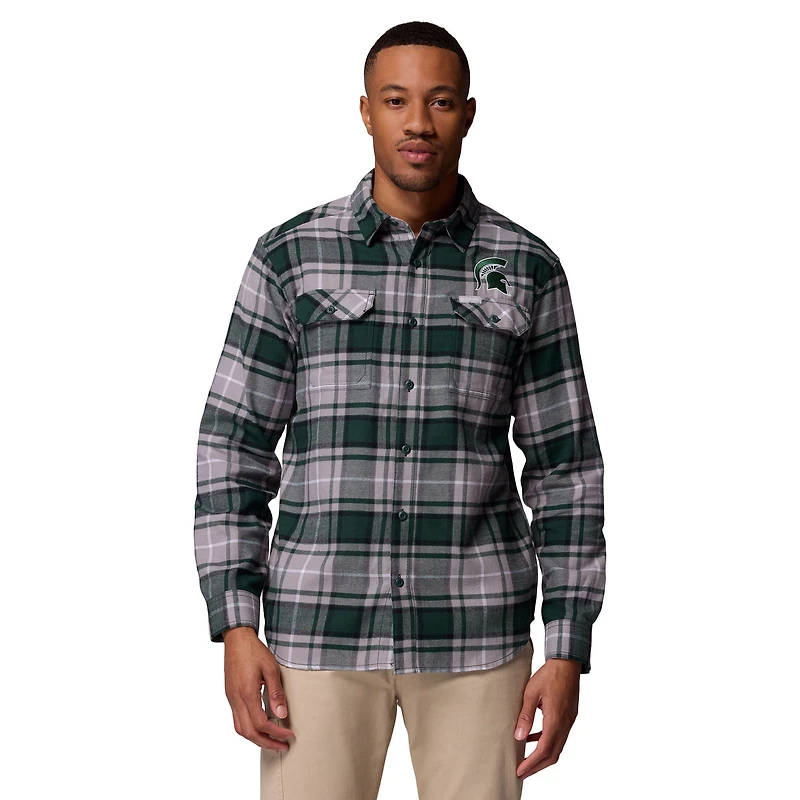 Chemise boutonnée à manches longues en flanelle Omni-Wick pour homme, modèle vert Columbia Michigan State Spartans