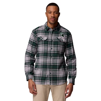 Chemise boutonnée à manches longues en flanelle Omni-Wick pour homme, modèle vert Columbia Michigan State Spartans
