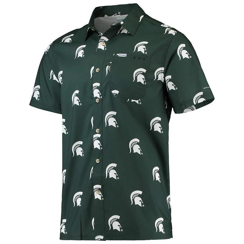 Chemise boutonnée Columbia State Spartans Super Slack Tide Omni-Shade pour homme, vert