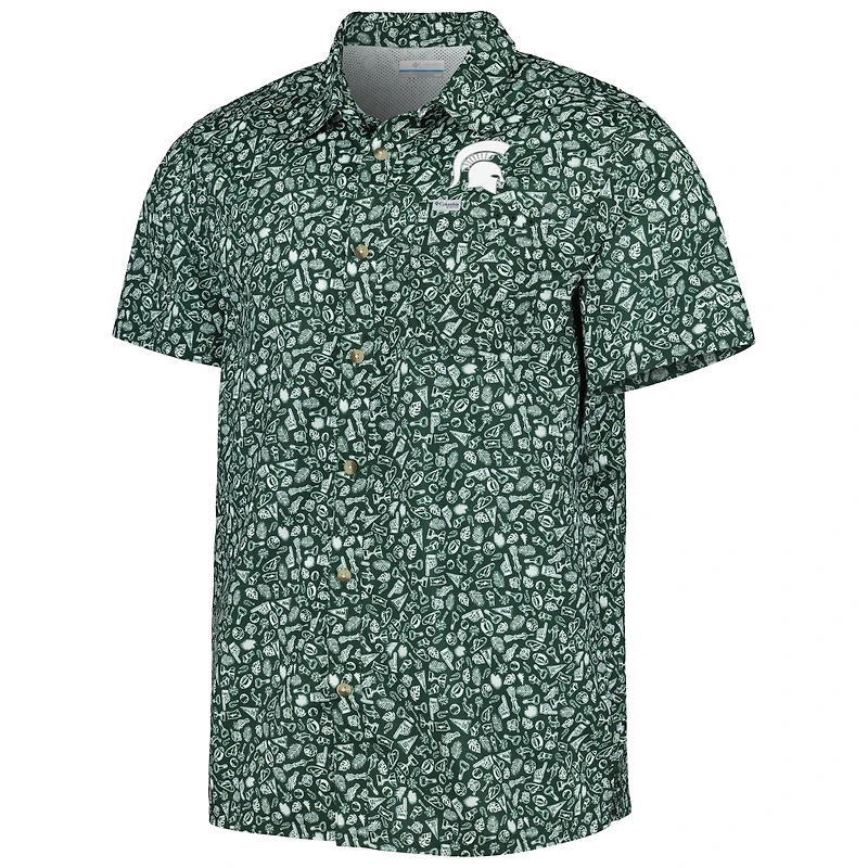 Men's Columbia Green Michigan State Spartans Super Slack Tide Omni-Shade Team Button-Up Shirt