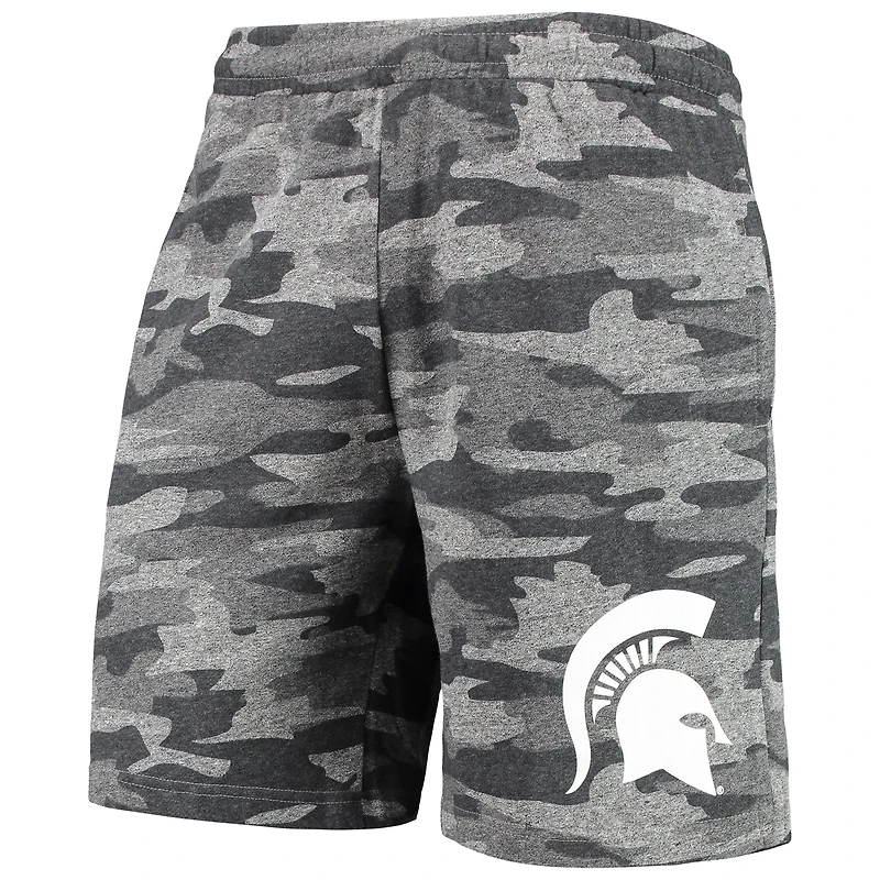 Short de détente Concepts Sport anthracite/gris Michigan State Spartans Camo Backup Terry Jam pour hommes
