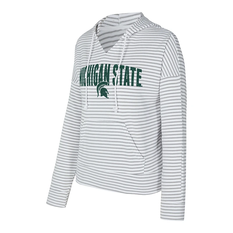 Men's Concepts Sport  White/Gray Michigan State Spartans French Terry Striped V-Neck Pullover Hoodie
