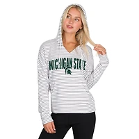 Sweat à capuche rayé col en V et manches longues Concepts Sport blanc/gris des Spartans de l'État du Michigan pour homme