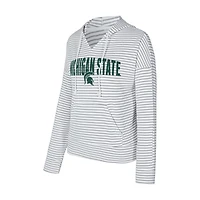 Sweat à capuche rayé col en V et manches longues Concepts Sport blanc/gris des Spartans de l'État du Michigan pour homme