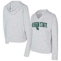 Men's Concepts Sport  White/Gray Michigan State Spartans French Terry Striped V-Neck Pullover Hoodie