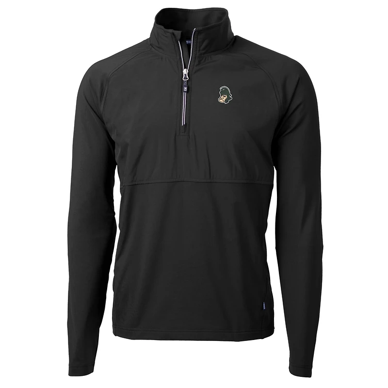 Men's Cutter & Buck Black Michigan State Spartans Adapt Eco Knit Hybrid Recycled Full-Zip Logo Jacket