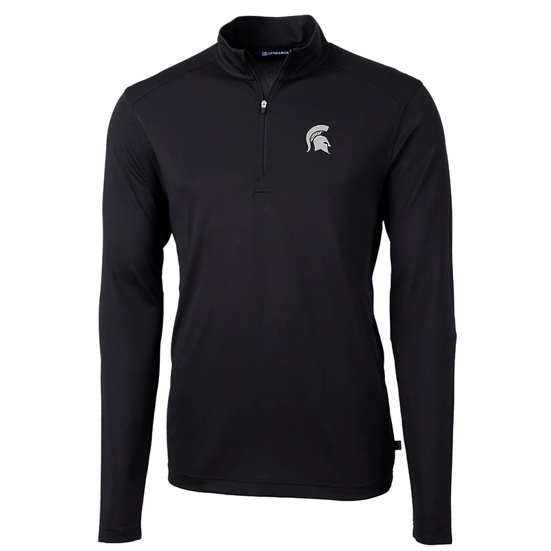 Pull-over à col zippé Cutter & Buck Black Michigan State Spartans pour homme, grandes tailles, en piqué écologique recyclé Virtue.