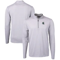Men's Cutter & Buck  Gray/White Michigan State Spartans Big Tall Virtue Eco Pique Micro Stripe Recycled Quarter-Zip Pullover Top