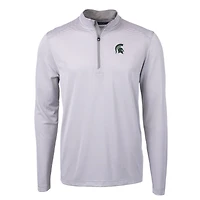 Men's Cutter & Buck  Gray/White Michigan State Spartans Big Tall Virtue Eco Pique Micro Stripe Recycled Quarter-Zip Pullover Top