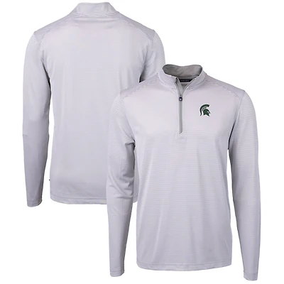 Men's Cutter & Buck Gray/White Michigan State Spartans Big Tall Virtue Eco Pique Micro Stripe Recycled Quarter-Zip Pullover Top
