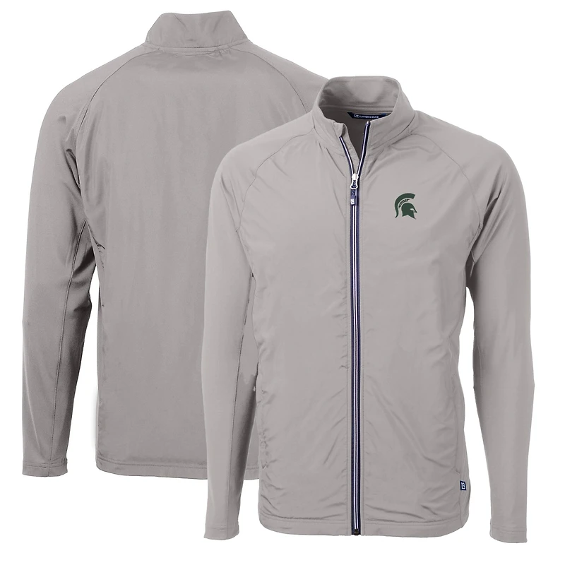 Men's Cutter & Buck Gray Michigan State Spartans Big Tall Adapt Eco Knit Hybrid Recycled Full-Zip Jacket