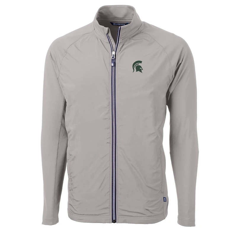 Men's Cutter & Buck Gray Michigan State Spartans Big Tall Adapt Eco Knit Hybrid Recycled Full-Zip Jacket