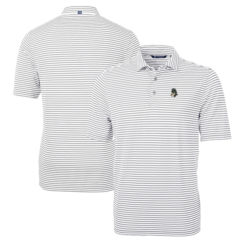 Polo recyclé à rayures et piqué écologique pour homme, gris, avec logo de l'équipe des Spartans l'État du Michigan, grande taille taille, Cutter & Buck