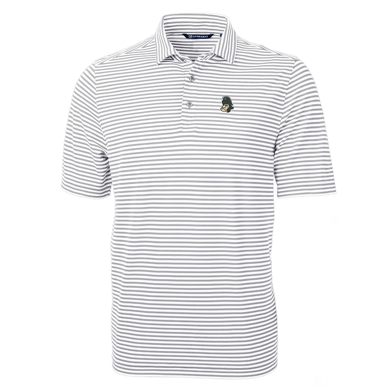 Polo recyclé à rayures et piqué écologique pour homme, gris, avec logo de l'équipe des Spartans l'État du Michigan, grande taille taille, Cutter & Buck