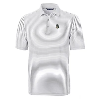 Polo recyclé à rayures et piqué écologique pour homme, gris, avec logo de l'équipe des Spartans l'État du Michigan, grande taille taille, Cutter & Buck