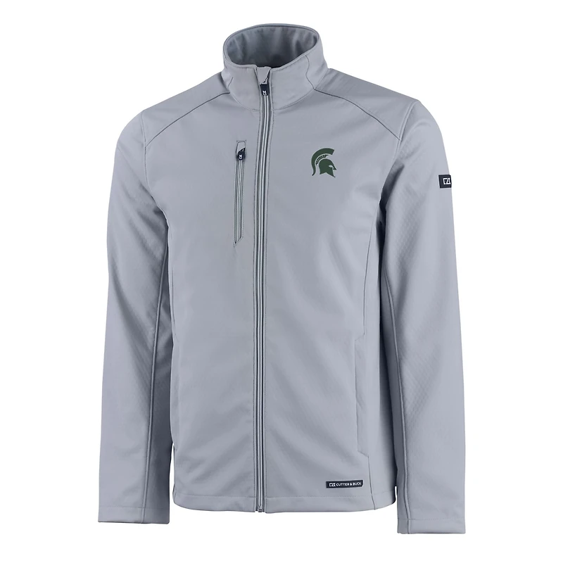 Veste zippée intégrale recyclée Evoke Eco Softshell pour homme, grise, des Spartans de l'État du Michigan, Cutter & Buck