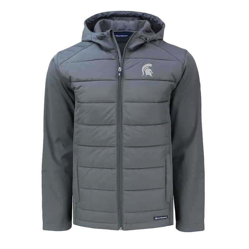 Sweat à capuche zippé hybride en softshell recyclé pour homme, gris, des Spartans de l'État du Michigan, Cutter & Buck, Evoke
