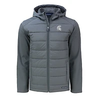 Sweat à capuche zippé hybride en softshell recyclé pour homme, gris, des Spartans de l'État du Michigan, Cutter & Buck, Evoke