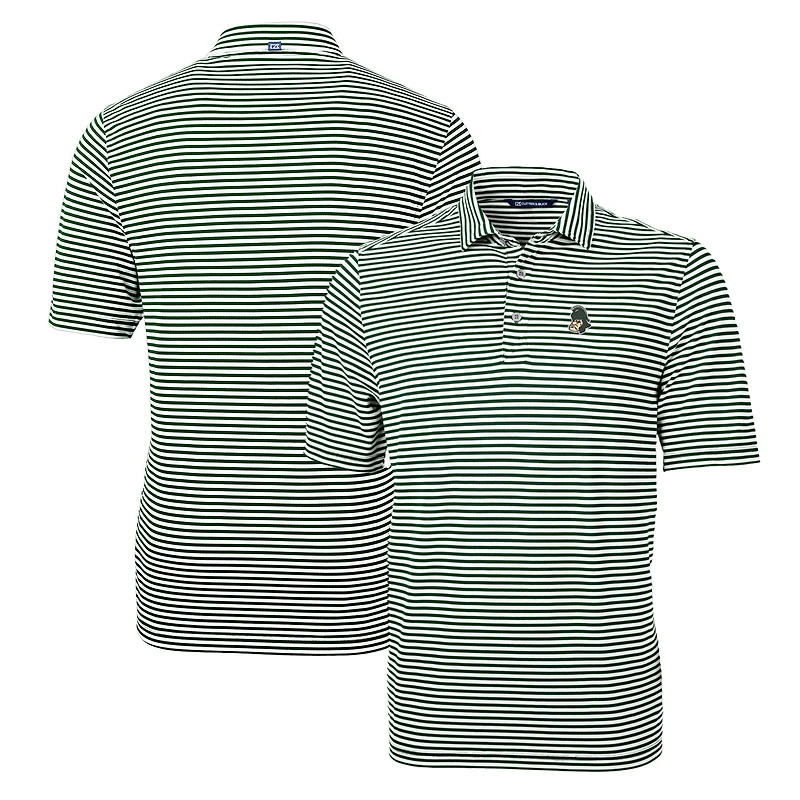 Men's Cutter & Buck Green Michigan State Spartans Throwback Logo Virtue Eco Pique Stripe Recycled Polo