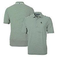 Men's Cutter & Buck Green Michigan State Spartans Throwback Logo Virtue Eco Pique Stripe Recycled Polo