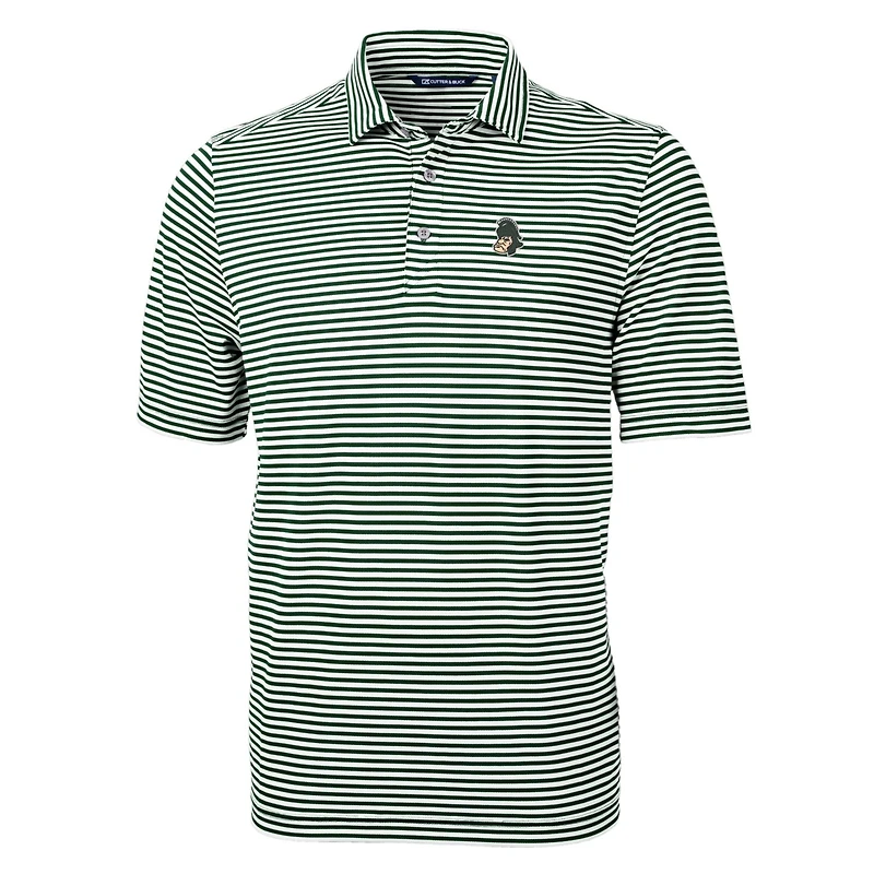 Polo Cutter & Buck Green Michigan State Spartans Throwback Logo Virtue Eco Pique Stripe en tissu recyclé pour homme
