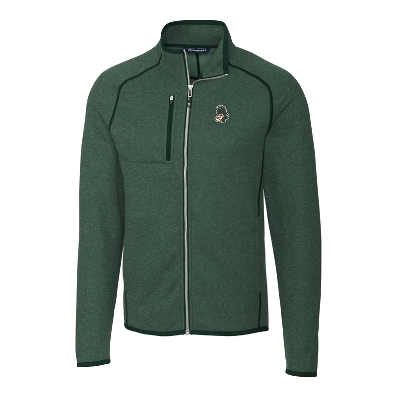 Men's Cutter & Buck Heather Green Michigan State Spartans Mainsail Sweater-Knit Full-Zip Jacket