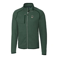 Men's Cutter & Buck Heather Green Michigan State Spartans Mainsail Sweater-Knit Full-Zip Jacket